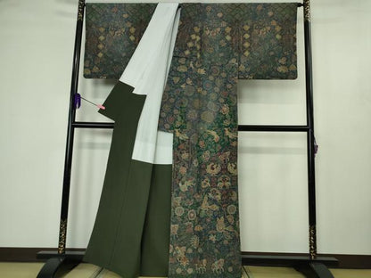 平和屋本店●極上　中国三大刺繍　総スワトウ刺繍　汕頭刺繍　訪問着　人物鳥獣更紗花文　金糸　逸品　DZAB4618kh6