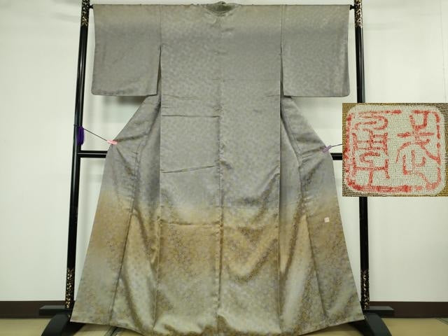 平和屋本店●極上　伝統工芸士　曽根武勇　訪問着　お召地　楓　暈し染め　逸品　DZAB4623kh6