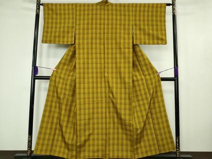 平和屋着物●極上　本場黄八丈　綾織　紬　格子　逸品　DZAB4624kh6
