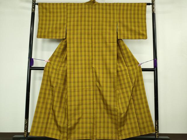 平和屋着物●極上　本場黄八丈　綾織　紬　格子　逸品　DZAB4624kh6