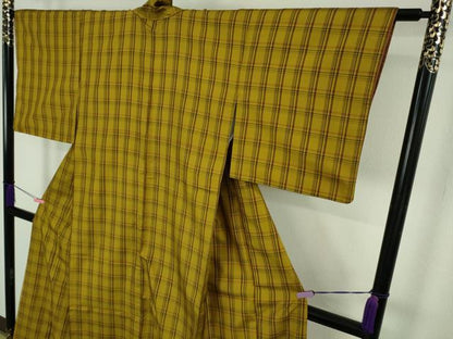 平和屋着物●極上　本場黄八丈　綾織　紬　格子　逸品　DZAB4624kh6
