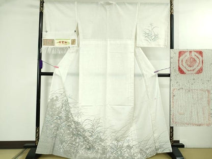 平和屋本店＊極上　夏物 石川県指定無形文化財 夏牛首紬 白山工房　手織り　訪問着　作家物　秋草文　証紙付き　逸品　未使用　DZAB4628kh6