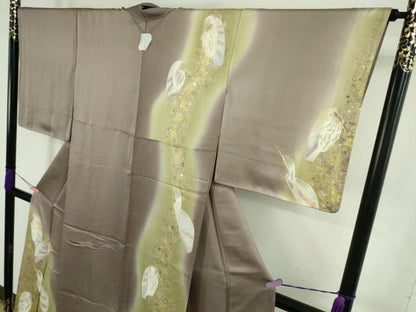 平和屋着物●極上　金彩友禅作家 金彩の魔術師 堀省平 訪問着 白鷺 浅紫色地 暈し染め 金銀彩　ますいわ屋扱い　逸品　未使用　DZAB4630kh6
