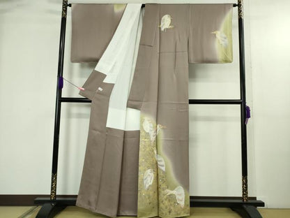平和屋着物●極上　金彩友禅作家 金彩の魔術師 堀省平 訪問着 白鷺 浅紫色地 暈し染め 金銀彩　ますいわ屋扱い　逸品　未使用　DZAB4630kh6