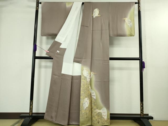 平和屋着物●極上　金彩友禅作家 金彩の魔術師 堀省平 訪問着 白鷺 浅紫色地 暈し染め 金銀彩　ますいわ屋扱い　逸品　未使用　DZAB4630kh6