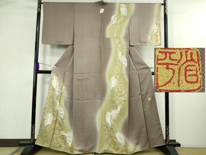 平和屋着物●極上　金彩友禅作家 金彩の魔術師 堀省平 訪問着 白鷺 浅紫色地 暈し染め 金銀彩　ますいわ屋扱い　逸品　未使用　DZAB4630kh6