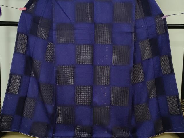 平和屋本店●極上　京都老舗 尾峨佐染繍　汕頭刺繍　本場縞大島紬　市松花文　上村絹織物謹製　証紙付き　逸品　未使用　DZAB4631kh6