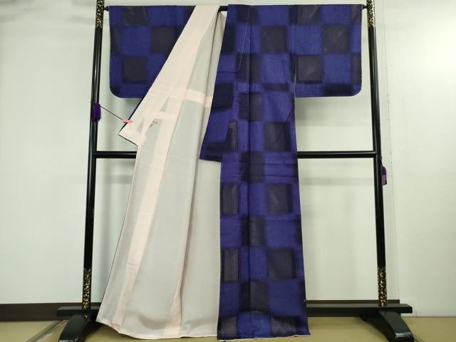 平和屋本店●極上　京都老舗 尾峨佐染繍　汕頭刺繍　本場縞大島紬　市松花文　上村絹織物謹製　証紙付き　逸品　未使用　DZAB4631kh6