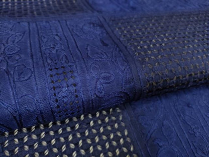 平和屋本店●極上　京都老舗 尾峨佐染繍　汕頭刺繍　本場縞大島紬　市松花文　上村絹織物謹製　証紙付き　逸品　未使用　DZAB4631kh6
