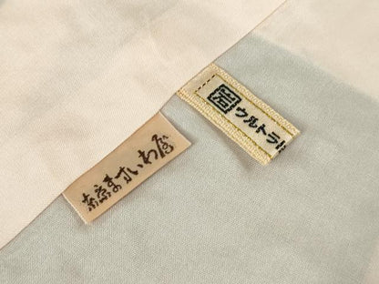 平和屋本店●極上　京都老舗 尾峨佐染繍　汕頭刺繍　本場縞大島紬　市松花文　上村絹織物謹製　証紙付き　逸品　未使用　DZAB4631kh6