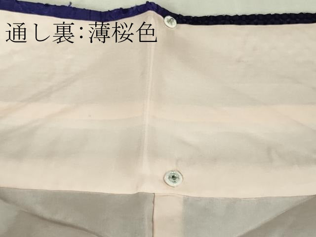 平和屋本店●極上　京都老舗 尾峨佐染繍　汕頭刺繍　本場縞大島紬　市松花文　上村絹織物謹製　証紙付き　逸品　未使用　DZAB4631kh6
