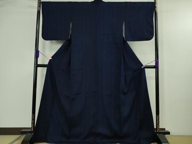 平和屋本店●極上　浦野理一　経節紬　藍型染　笹竹間道　濃藍色　逸品　DZAB4632kh6