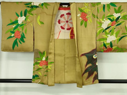 平和屋本店∞極上　アンティーク　大正ロマン　羽織　手刺繍　孔雀花文　金糸　逸品　DZAB4637kh6