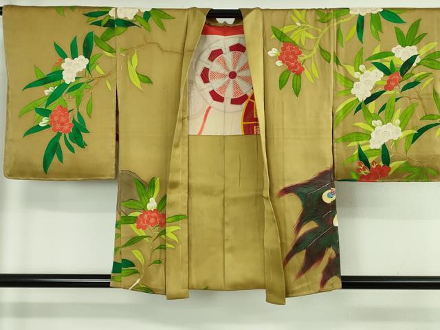 平和屋本店∞極上　アンティーク　大正ロマン　羽織　手刺繍　孔雀花文　金糸　逸品　DZAB4637kh6