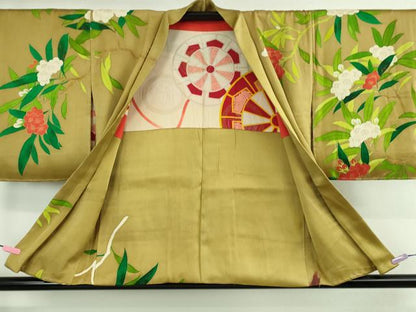 平和屋本店∞極上　アンティーク　大正ロマン　羽織　手刺繍　孔雀花文　金糸　逸品　DZAB4637kh6