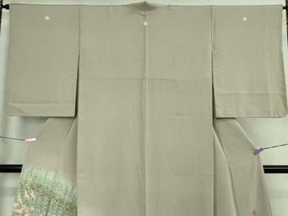 平和屋着物●極上　本加賀友禅作家　百貫華峰　色留袖　群鳥樹林花文　枯野色地　暈し染め　逸品　DZAB4640kh6