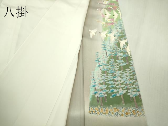 平和屋着物●極上　本加賀友禅作家　百貫華峰　色留袖　群鳥樹林花文　枯野色地　暈し染め　逸品　DZAB4640kh6