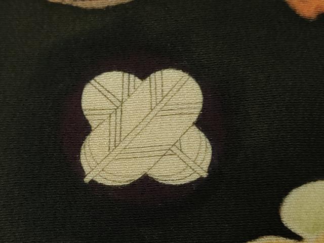 平和屋本店●極上　アンティーク　大正ロマン　振袖　駒刺繍　檜扇吉祥花文　暈し染め　黒地　金彩　逸品　DZAB4642kh6