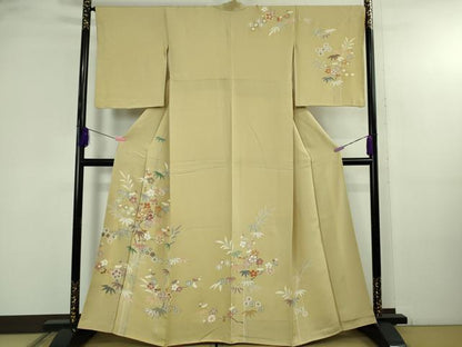 平和屋本店●極上　創業460年・千總　訪問着　駒刺繍　笹花文　蒸栗色地　金彩　逸品　DZAB4644kh6
