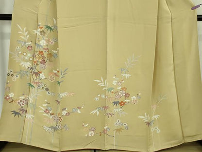 平和屋本店●極上　創業460年・千總　訪問着　駒刺繍　笹花文　蒸栗色地　金彩　逸品　DZAB4644kh6