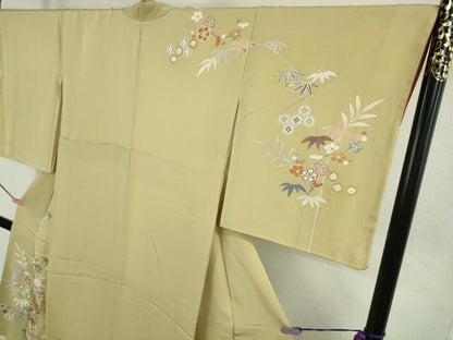 平和屋本店●極上　創業460年・千總　訪問着　駒刺繍　笹花文　蒸栗色地　金彩　逸品　DZAB4644kh6