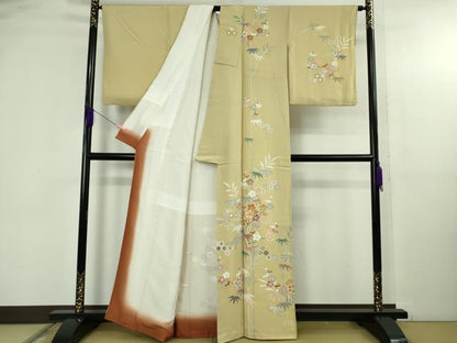 平和屋本店●極上　創業460年・千總　訪問着　駒刺繍　笹花文　蒸栗色地　金彩　逸品　DZAB4644kh6