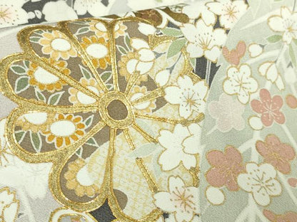 平和屋本店●極上　訪問着　駒刺繍　枝垂れ桜　舞葉花文　藍墨茶色地　金彩　逸品　DZAB4645kh6