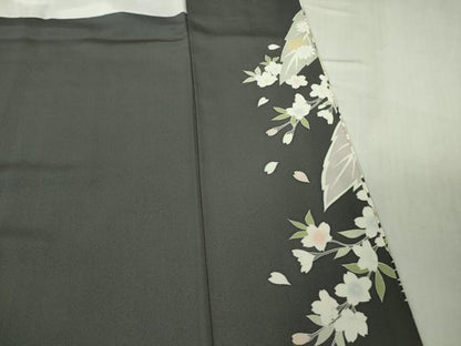 平和屋本店●極上　訪問着　駒刺繍　枝垂れ桜　舞葉花文　藍墨茶色地　金彩　逸品　DZAB4645kh6
