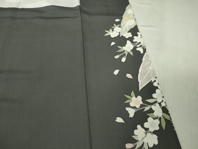 平和屋本店●極上　訪問着　駒刺繍　枝垂れ桜　舞葉花文　藍墨茶色地　金彩　逸品　DZAB4645kh6