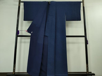 平和屋着物●極上　天然藍　藍染　古庄紀治　お召　名物裂花文　濃藍色　伊と幸　反端付き　逸品　未使用　DZAB4647kh6