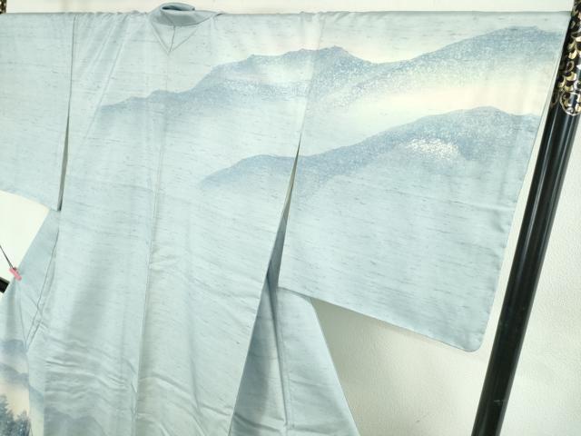 平和屋本店●極上 石川県指定無形文化財 牛首紬 白山工房 手織り 訪問着 作家物 山風景花文 さが美扱い 証紙付き 逸品 未使用　DZAB4655kh6
