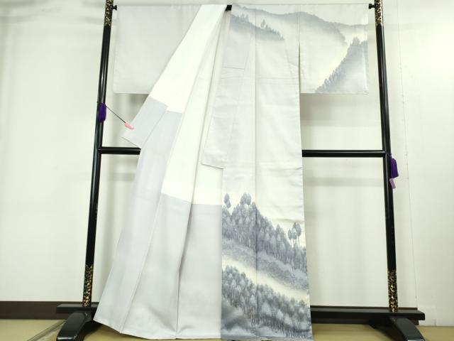 平和屋本店●極上　石川県指定無形文化財　牛首紬　白山工房　手織り　訪問着　作家物　樹林風景　証紙付い　逸品　未使用　DZAB4656kh6