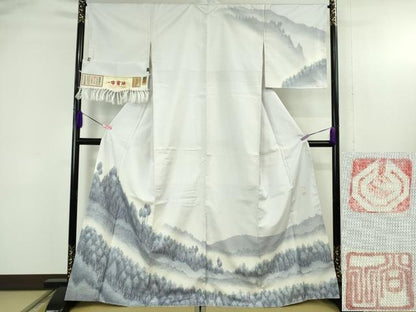 平和屋本店●極上　石川県指定無形文化財　牛首紬　白山工房　手織り　訪問着　作家物　樹林風景　証紙付い　逸品　未使用　DZAB4656kh6
