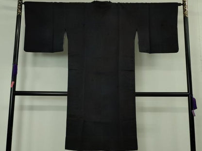 平和屋着物∞極上　道行コート　ロング丈　天鵞絨　ビロード　葉尽くし　暈し染め　黒地　逸品　DZAB4657kh6