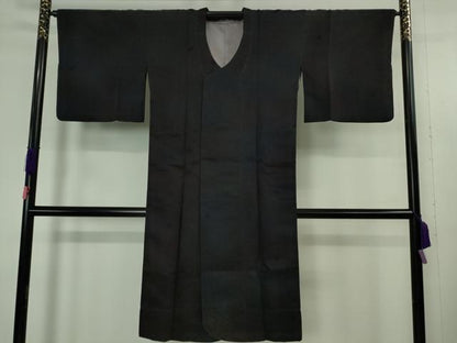 平和屋着物∞極上　道行コート　ロング丈　天鵞絨　ビロード　葉尽くし　暈し染め　黒地　逸品　DZAB4657kh6