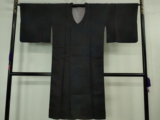 平和屋着物∞極上　道行コート　ロング丈　天鵞絨　ビロード　葉尽くし　暈し染め　黒地　逸品　DZAB4657kh6
