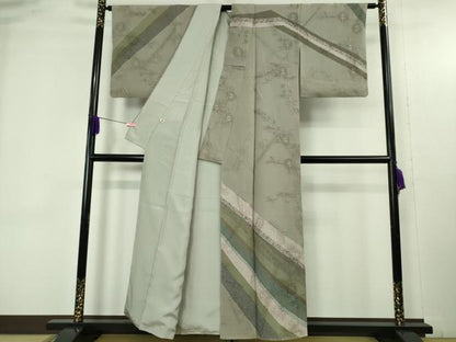 平和屋着物●極上　中国三大刺繍　スワトウ刺繍　汕頭刺繍　訪問着　草花文　灰汁色地　逸品　DZAB4667kh6