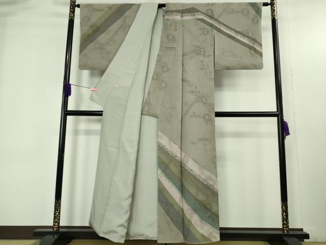 平和屋着物●極上　中国三大刺繍　スワトウ刺繍　汕頭刺繍　訪問着　草花文　灰汁色地　逸品　DZAB4667kh6