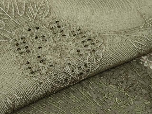 平和屋着物●極上　中国三大刺繍　スワトウ刺繍　汕頭刺繍　訪問着　草花文　灰汁色地　逸品　DZAB4667kh6