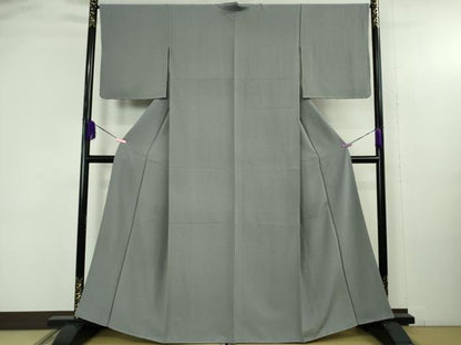 平和屋着物●極上　伝統工芸師　服部光擴監修　江戸小紋　大名定め柄　菊菱　灰青色×白　反端付き　逸品　未使用　DZAB4668kh6