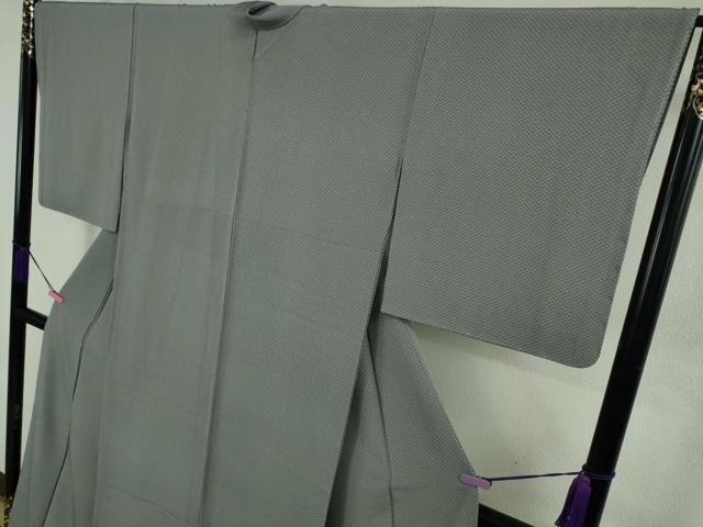 平和屋着物●極上　伝統工芸師　服部光擴監修　江戸小紋　大名定め柄　菊菱　灰青色×白　反端付き　逸品　未使用　DZAB4668kh6