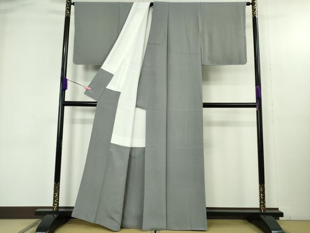 平和屋着物●極上　伝統工芸師　服部光擴監修　江戸小紋　大名定め柄　菊菱　灰青色×白　反端付き　逸品　未使用　DZAB4668kh6