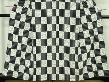 平和屋着物▽極上 小紋 単衣 市松花文 竹縞 逸品 未使用 DZAB4669kh6