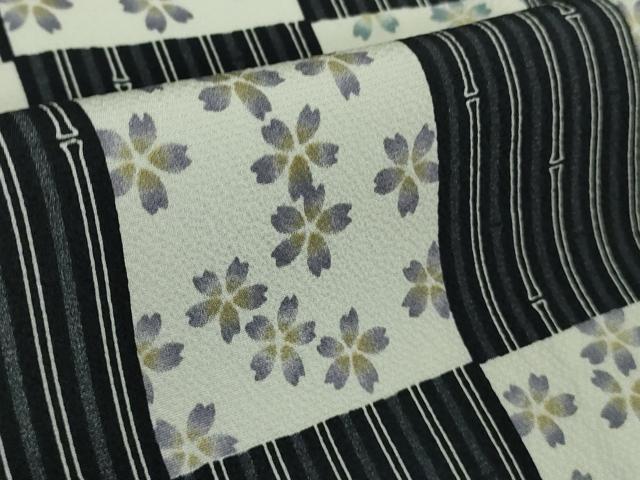 平和屋着物▽極上 小紋 単衣 市松花文 竹縞 逸品 未使用 DZAB4669kh6