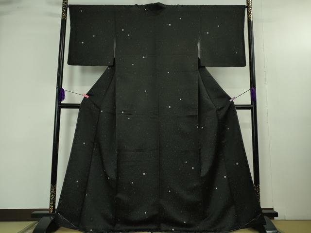 平和屋着物●極上　お召　丸文　黒地　銀糸　逸品　未使用　DZAB4670kh6