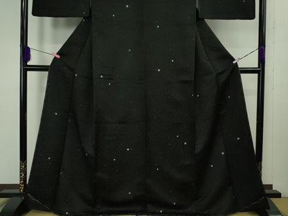 平和屋着物●極上　お召　丸文　黒地　銀糸　逸品　未使用　DZAB4670kh6
