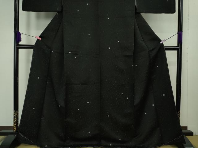 平和屋着物●極上　お召　丸文　黒地　銀糸　逸品　未使用　DZAB4670kh6