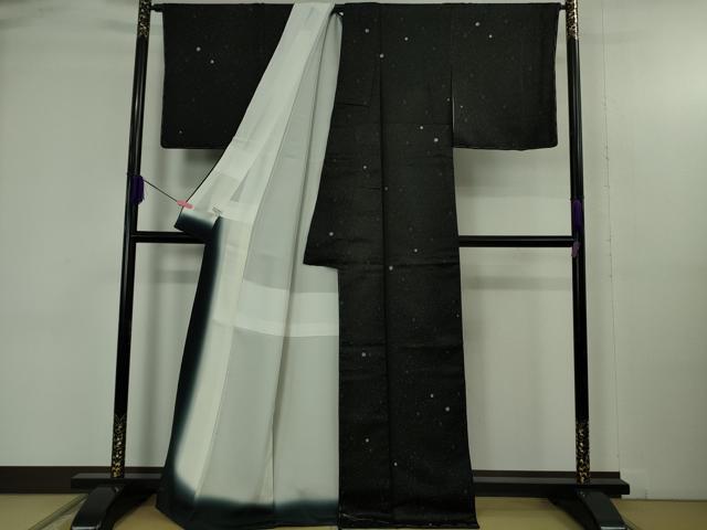 平和屋着物●極上　お召　丸文　黒地　銀糸　逸品　未使用　DZAB4670kh6