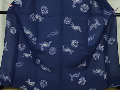 平和屋本店∴極上 夏物 浴衣 有松鳴海絞り 猫 ネコ 花 紺藍色地 麻 逸品 DZAB4673kh6