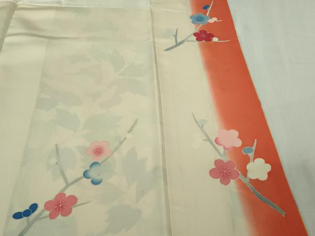 平和屋本店●極上　本加賀友禅作家　成竹登茂男　振袖　花鳥文　暈し染め　金赤色地　西武百貨店扱い　逸品　DZAB4680kh6